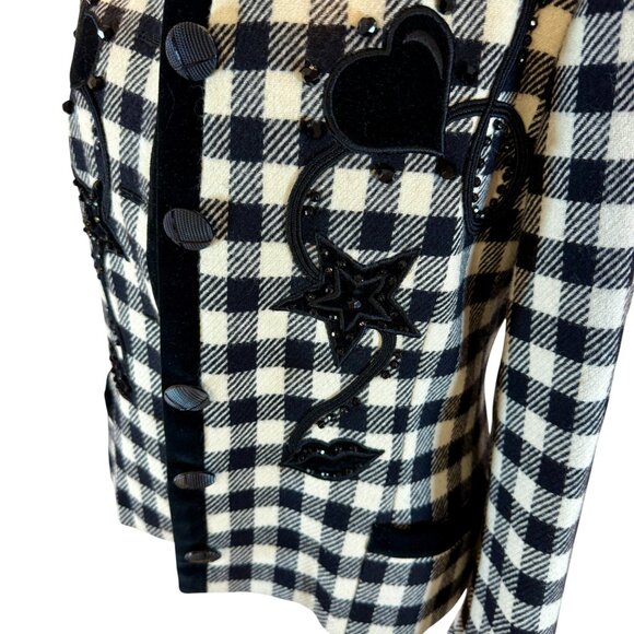 Vintage Escada by Margaretha Ley Checked Wool Jacket- Embellished Blazer - Picture 4 of 11